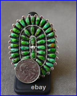 New Huge Navajo D Benally Sz 7.5 Ring Sterling & Green Sonoran Turquoise 23grams