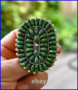 New Huge Navajo D Benally Sz 7.5 Ring Sterling & Green Sonoran Turquoise 23grams