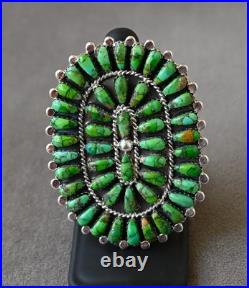 New Huge Navajo D Benally Sz 7.5 Ring Sterling & Green Sonoran Turquoise 23grams