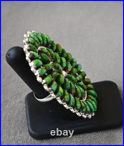 New Huge Navajo D Benally Sz 7.5 Ring Sterling & Green Sonoran Turquoise 23grams