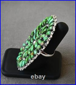 New Huge Navajo D Benally Sz 7.5 Ring Sterling & Green Sonoran Turquoise 23grams