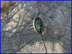New Lander Turquoise Ring Blue Green Spider Web Signed Navajo Sterling Silver