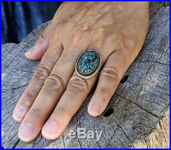 New Lander Turquoise Ring Blue Green Spider Web Signed Navajo Sterling Silver