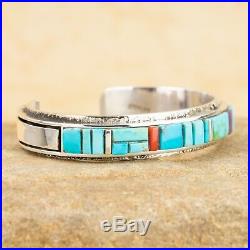 New Navajo Indian Sterling Silver Turquoise Raised Inlay Cuff Bracelet By PEB