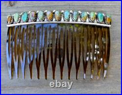 New Navajo by D Benally Hair comb beret Sterling & 13 Mojave Turquoise 3 inch