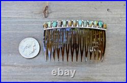 New Navajo by D Benally Hair comb beret Sterling & 13 Mojave Turquoise 3 inch