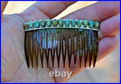 New Navajo by D Benally Hair comb beret Sterling & 13 Mojave Turquoise 3 inch