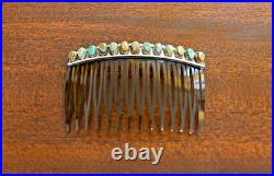 New Navajo by D Benally Hair comb beret Sterling & 13 Mojave Turquoise 3 inch