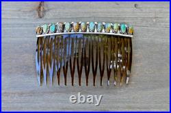 New Navajo by D Benally Hair comb beret Sterling & 13 Mojave Turquoise 3 inch