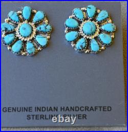New Navajo earrings by D. Benally Sleeping Beauty Turquoise & Sterling 10 grams