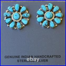 New Navajo earrings by D. Benally Sleeping Beauty Turquoise & Sterling 10 grams