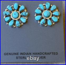 New Navajo earrings by D. Benally Sleeping Beauty Turquoise & Sterling 10 grams