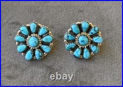 New Navajo earrings by D. Benally Sleeping Beauty Turquoise & Sterling 10 grams