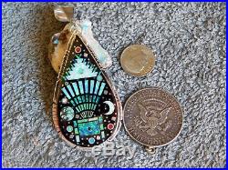 New Sterling Silver Jet Created Opal Inlay Pendant by Navajo Wilson Dawes