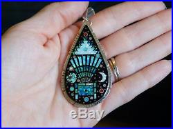 New Sterling Silver Jet Created Opal Inlay Pendant by Navajo Wilson Dawes