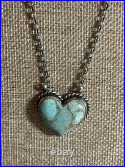 No. 8 Mine Turquoise Handmade Native American Heart Pendant W Chain SS 18