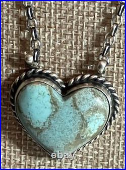 No. 8 Mine Turquoise Handmade Native American Heart Pendant W Chain SS 18