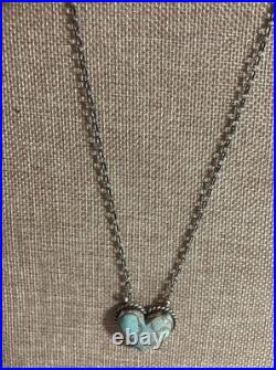 No. 8 Mine Turquoise Handmade Native American Heart Pendant W Chain SS 18