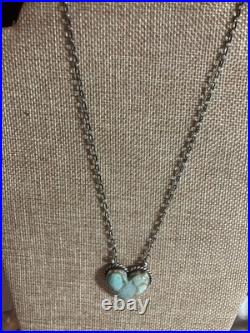 No. 8 Mine Turquoise Handmade Native American Heart Pendant W Chain SS 18