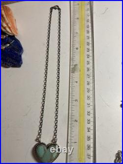 No. 8 Mine Turquoise Handmade Native American Heart Pendant W Chain SS 18