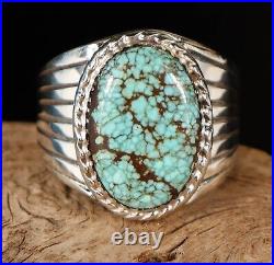 No. 8 SPIDERWEB TURQUOISE Navajo Handmade Sterling Silver MENS Ring Size 11.5