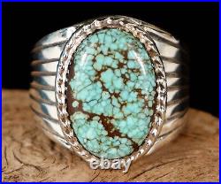No. 8 SPIDERWEB TURQUOISE Navajo Handmade Sterling Silver MENS Ring Size 11.5