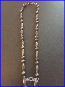 OLD NAVAJO STERLING SILVER BEAD NECKLACE With TURQUOISE PENDANTS