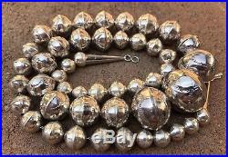 OLD Navajo Native American Stamped Sterling Silver Pearl Bench Bead Necklace 27