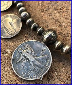 OLD PAWN NAVAJO Sterling Silver MERCURY DIME EAGLE Coin SQUASH BLOSSOM Necklace