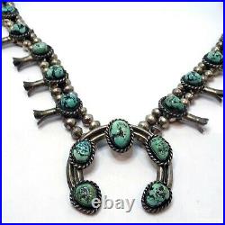 OLD PAWN NAVAJO Sterling Silver SQUASH BLOSSOM Necklace 27.5 TURQUOISE W2C1