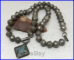 OLD PAWN Navajo Sterling Silver Bench Bead Turquoise Pendant 17 Necklace