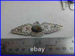 OLD PAWN VINTAGE NAVAJO FRED HARVEY STERLING TURQUOISE THUNDERBIRD PIN 3.5big
