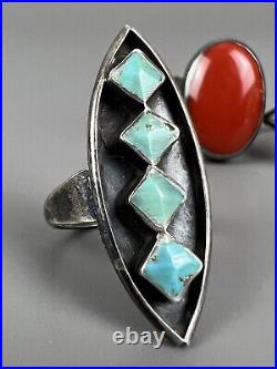 OLD PAWN Vintage Navajo Native American Sterling Silver Turquoise Ring Lot Of 6