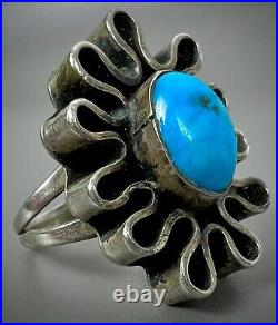 OLD PAWN Vintage Navajo Native American Sterling Silver Turquoise Ring UNIQUE