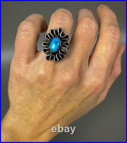 OLD PAWN Vintage Navajo Native American Sterling Silver Turquoise Ring UNIQUE