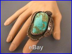 OLD Pawn Navajo Sterling Kingman Turquoise Squash Blossom Ring 44 Grams Signed