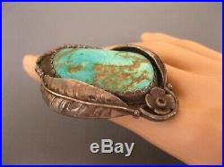 OLD Pawn Navajo Sterling Kingman Turquoise Squash Blossom Ring 44 Grams Signed