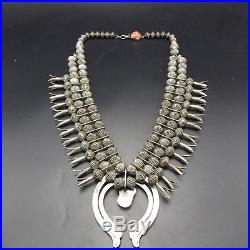 ORVILLE TSINNIE Vintage NAVAJO Sterling Silver & CORAL SQUASH BLOSSOM Necklace