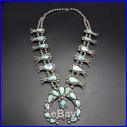 Old 1930s Vintage NAVAJO Sterling Silver and Turquoise SQUASH BLOSSOM Necklace