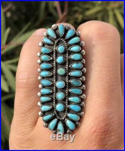 Old 2 1/4 Navajo Sterling Silver & Turquoise Petit Point Cluster Ring J M Begay