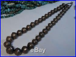Old 70s Stamped NAVAJO PEARLS STERLING Silver Bench Bead 18 NECKLACE on Chain