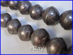 Old 70s Stamped NAVAJO PEARLS STERLING Silver Bench Bead 18 NECKLACE on Chain