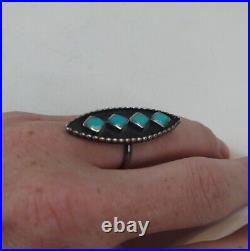 Old Fred Harvey Era Navajo Sterling Silver Turquoise Long Ring Sz 7 1.5