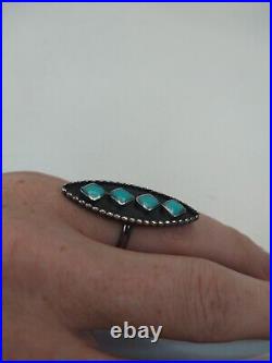 Old Fred Harvey Era Navajo Sterling Silver Turquoise Long Ring Sz 7 1.5