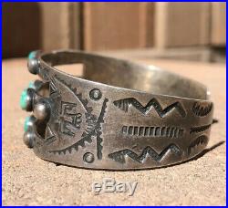 Old Fred Harvey Navajo Coin Silver Royston Turquoise Thunderbird Cuff Bracelet