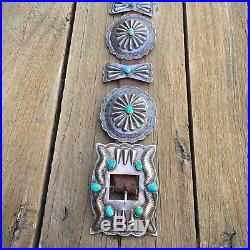 Old Native American Navajo Handmade Sterling Silver & Turquoise Concho Belt