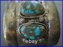 Old Native American Navajo High-Grade Bisbee Turquoise Sterling Silver Bracelet