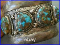 Old Native American Navajo High-Grade Bisbee Turquoise Sterling Silver Bracelet