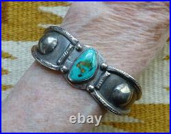 Old Native American, Navajo Turquoise Cuff Bracelet 40 Grams Sterling Silver