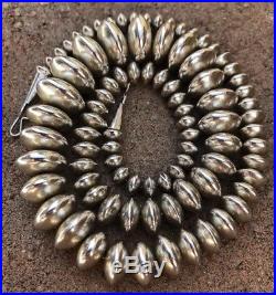 Old Navajo Native American Sterling Silver Pearl Disk Bench Bead Necklace 24.5